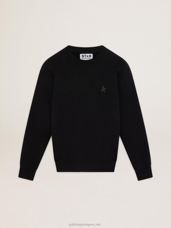 FDVPX709 Golden Goose hombres sudadera archibald star collection negra con estrella tono sobre tono en la parte delantera