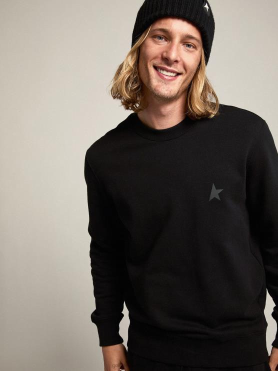 FDVPX709 Golden Goose hombres sudadera archibald star collection negra con estrella tono sobre tono en la parte delantera