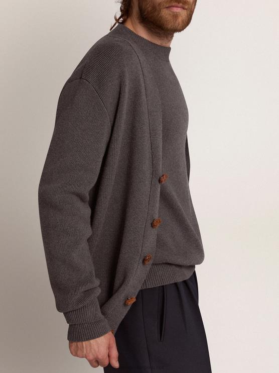 FDVPX714 Golden Goose hombres cárdigan de algodón melange gris oscuro con logo en la espalda