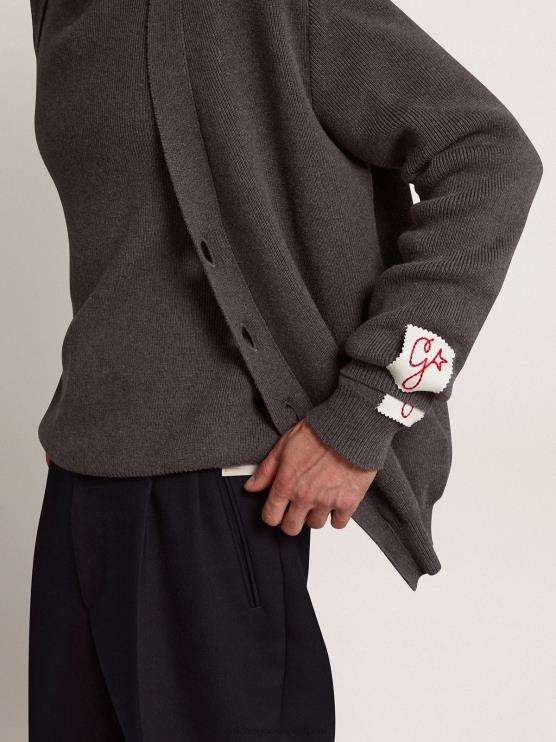 FDVPX714 Golden Goose hombres cárdigan de algodón melange gris oscuro con logo en la espalda