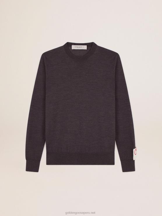 FDVPX718 Golden Goose hombres jersey de cuello redondo de lana melange gris oscuro