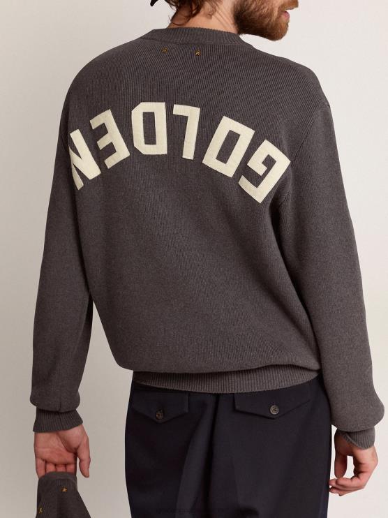 FDVPX719 Golden Goose hombres jersey de cuello redondo de algodón gris oscuro con logo en la espalda