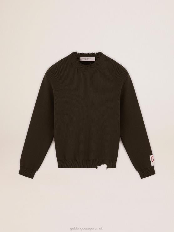 FDVPX727 Golden Goose hombres jersey de cuello redondo de algodón verde militar