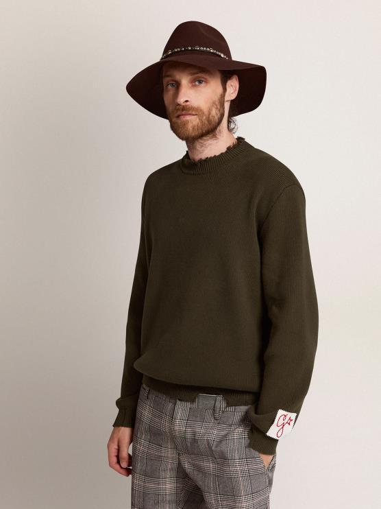 FDVPX727 Golden Goose hombres jersey de cuello redondo de algodón verde militar