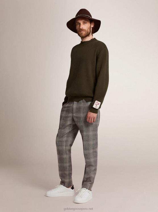 FDVPX727 Golden Goose hombres jersey de cuello redondo de algodón verde militar