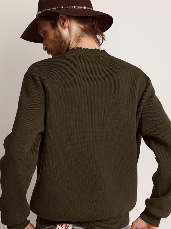 FDVPX727 Golden Goose hombres jersey de cuello redondo de algodón verde militar