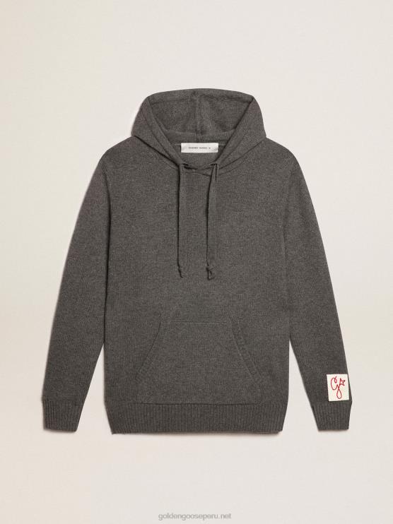 FDVPX729 Golden Goose hombres sudadera de mezcla de cachemir gris jaspeado con capucha