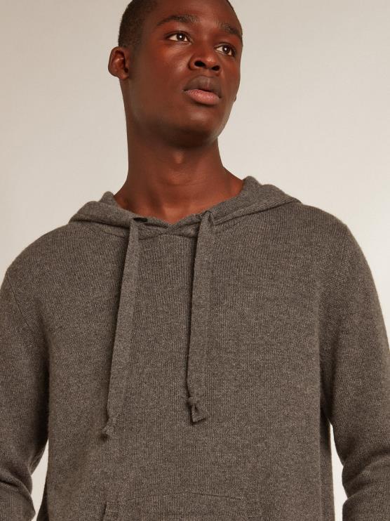 FDVPX729 Golden Goose hombres sudadera de mezcla de cachemir gris jaspeado con capucha