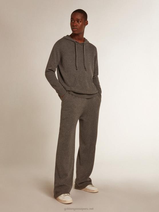 FDVPX729 Golden Goose hombres sudadera de mezcla de cachemir gris jaspeado con capucha