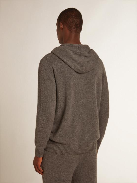 FDVPX729 Golden Goose hombres sudadera de mezcla de cachemir gris jaspeado con capucha