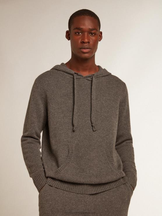 FDVPX729 Golden Goose hombres sudadera de mezcla de cachemir gris jaspeado con capucha