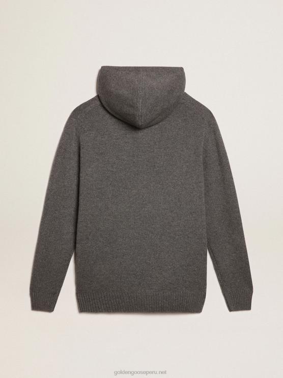 FDVPX729 Golden Goose hombres sudadera de mezcla de cachemir gris jaspeado con capucha