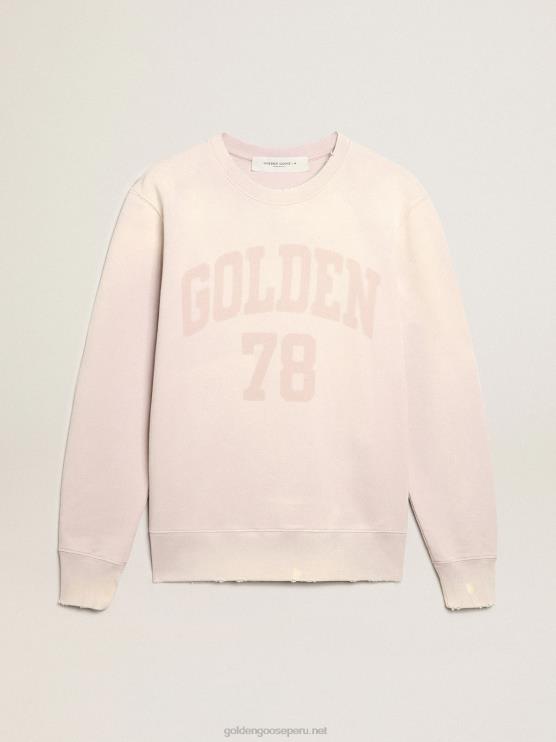 FDVPX730 Golden Goose hombres sudadera rosa pálido con acabado envejecido