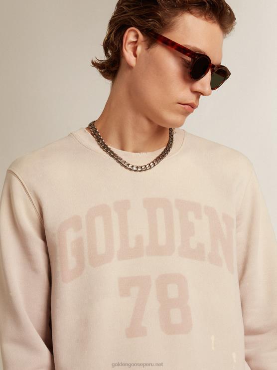 FDVPX730 Golden Goose hombres sudadera rosa pálido con acabado envejecido