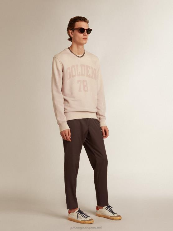 FDVPX730 Golden Goose hombres sudadera rosa pálido con acabado envejecido