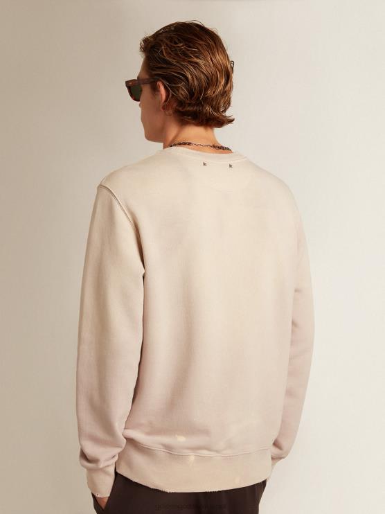 FDVPX730 Golden Goose hombres sudadera rosa pálido con acabado envejecido