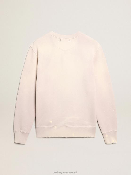 FDVPX730 Golden Goose hombres sudadera rosa pálido con acabado envejecido