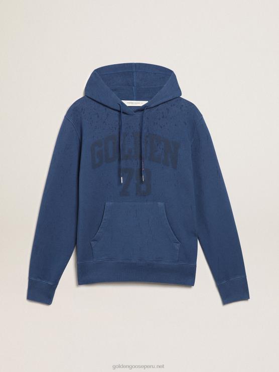 FDVPX739hombres sudadera midshipman-blue Journey collection con lettering 78 dorado y tratamiento efecto lluvia
