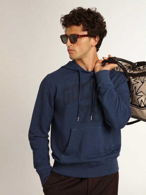 FDVPX739hombres sudadera midshipman-blue Journey collection con lettering 78 dorado y tratamiento efecto lluvia