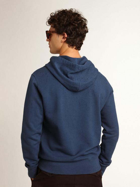 FDVPX739hombres sudadera midshipman-blue Journey collection con lettering 78 dorado y tratamiento efecto lluvia