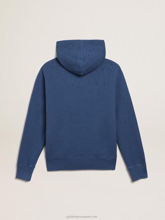 FDVPX739hombres sudadera midshipman-blue Journey collection con lettering 78 dorado y tratamiento efecto lluvia