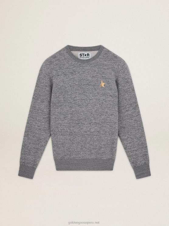 FDVPX745 Golden Goose hombres sudadera de algodón archibald star collection gris melange con estrella dorada en contraste en la parte delantera