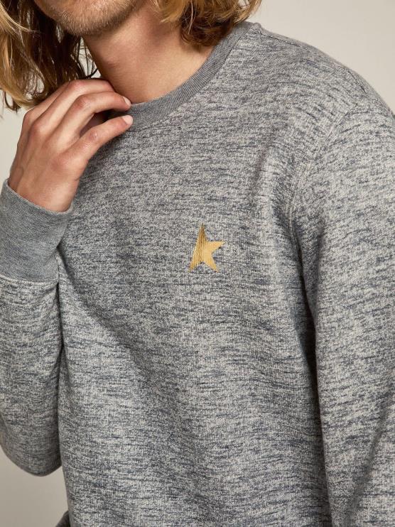 FDVPX745 Golden Goose hombres sudadera de algodón archibald star collection gris melange con estrella dorada en contraste en la parte delantera