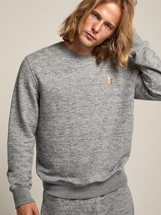 FDVPX745 Golden Goose hombres sudadera de algodón archibald star collection gris melange con estrella dorada en contraste en la parte delantera