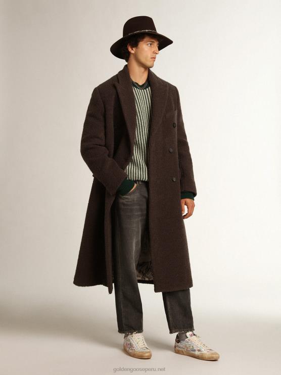 FDVPX749 Golden Goose hombres Jersey de cuello redondo de la colección Journey en lana bicolor blanca y verde.