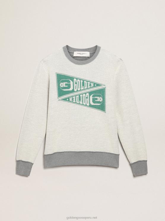FDVPX753hombres sudadera de la colección gris melange con estampado verde dorado