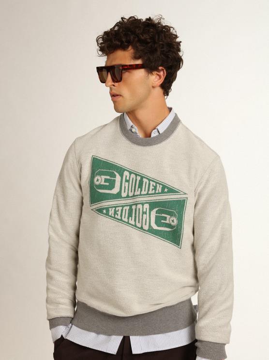 FDVPX753hombres sudadera de la colección gris melange con estampado verde dorado
