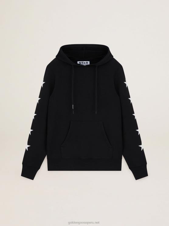 FDVPX754 Golden Goose hombres sudadera negra de la colección star de alighiero con estrellas blancas en contraste