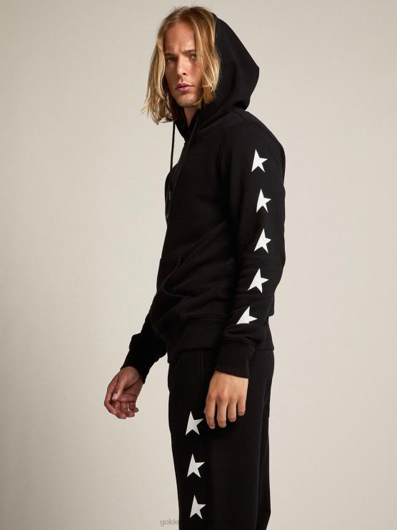FDVPX754 Golden Goose hombres sudadera negra de la colección star de alighiero con estrellas blancas en contraste
