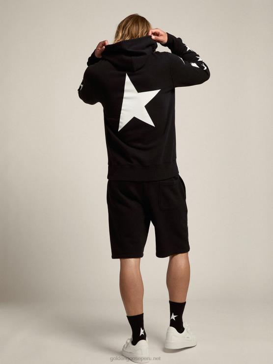 FDVPX754 Golden Goose hombres sudadera negra de la colección star de alighiero con estrellas blancas en contraste