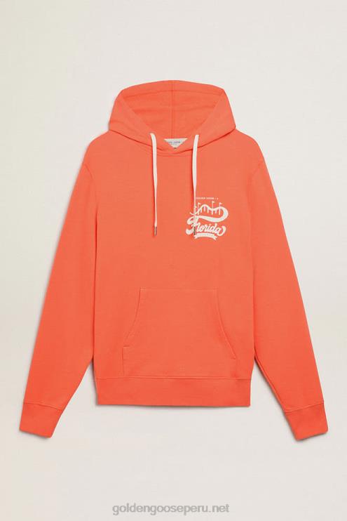 FDVPX765 Golden Goose hombres Sudadera de la colección Journey en color coral con doble estampado en blanco en la espalda.