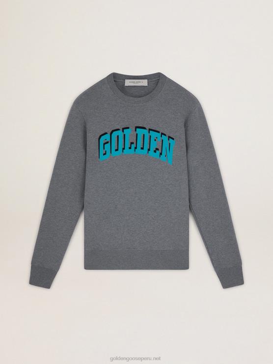 FDVPX767hombres sudadera gris de la colección journey con letras en contraste dorado turquesa
