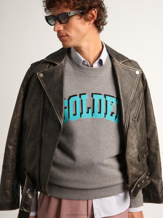 FDVPX767hombres sudadera gris de la colección journey con letras en contraste dorado turquesa