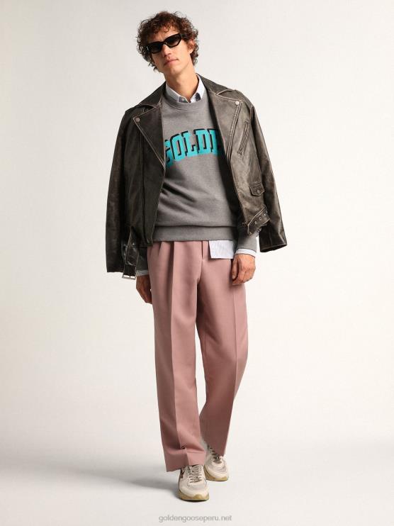 FDVPX767hombres sudadera gris de la colección journey con letras en contraste dorado turquesa