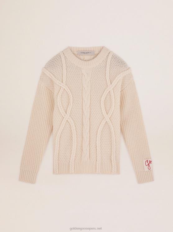 FDVPX770 Golden Goose hombres Jersey de cuello redondo de lana con motivo trenzado
