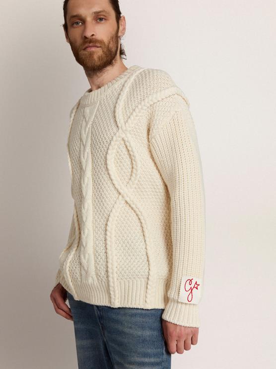 FDVPX770 Golden Goose hombres Jersey de cuello redondo de lana con motivo trenzado