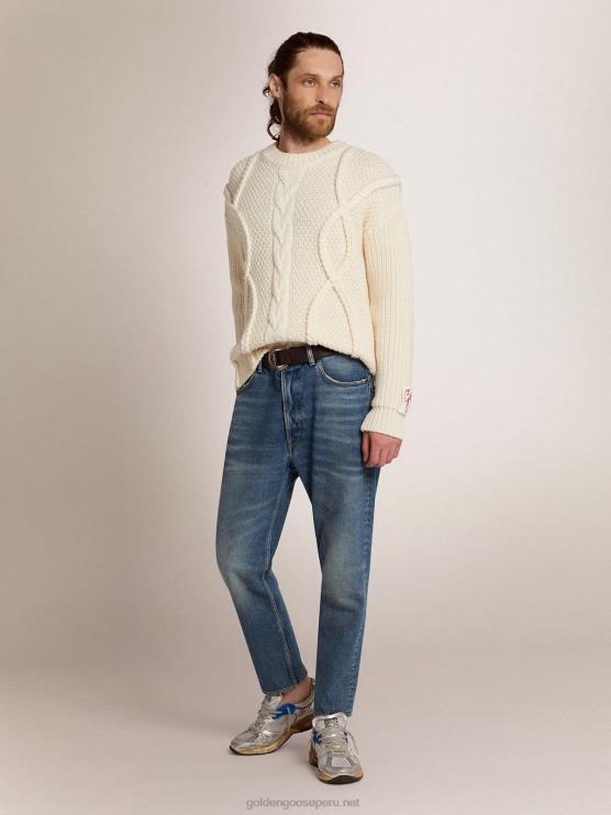 FDVPX770 Golden Goose hombres Jersey de cuello redondo de lana con motivo trenzado