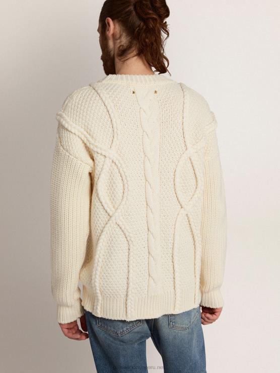FDVPX770 Golden Goose hombres Jersey de cuello redondo de lana con motivo trenzado