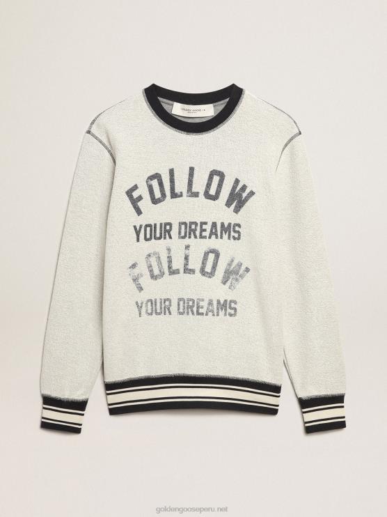 FDVPX785 Golden Goose hombres sudadera gris con cuello redondo y letras