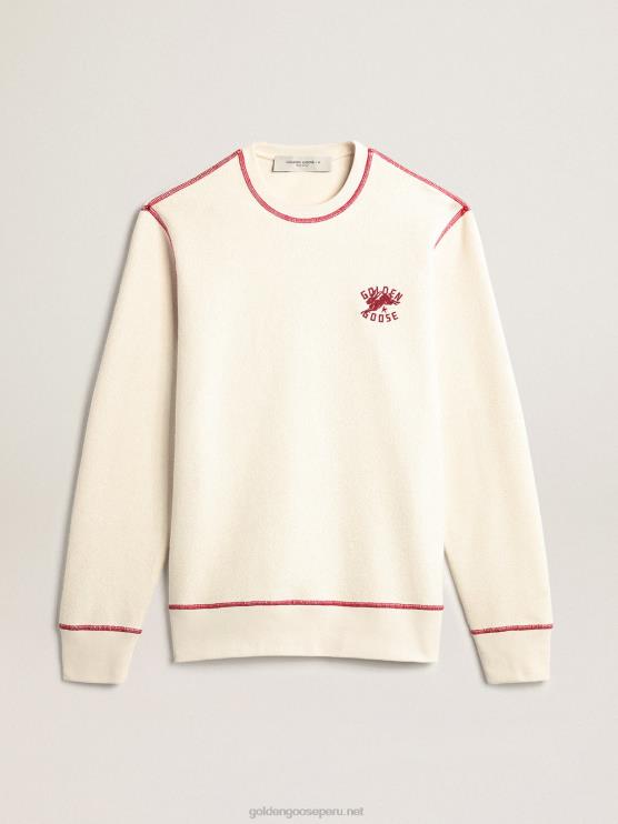 FDVPX786 Golden Goose hombres sudadera heritage blanca con logo cny