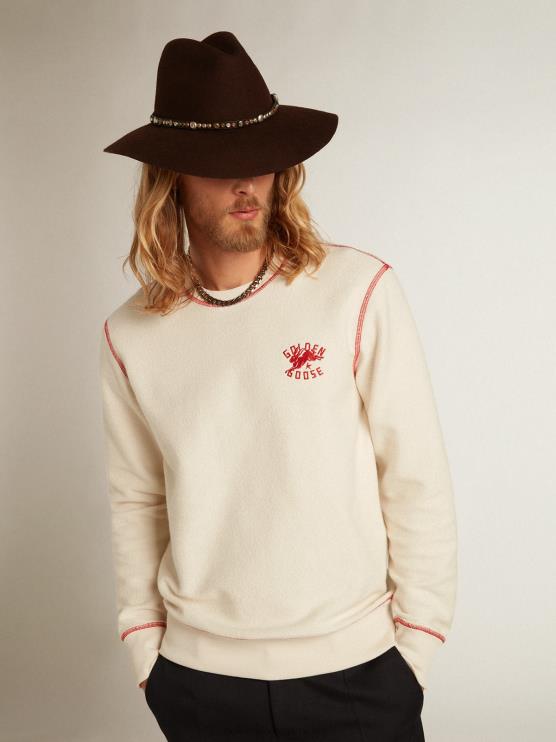 FDVPX786 Golden Goose hombres sudadera heritage blanca con logo cny