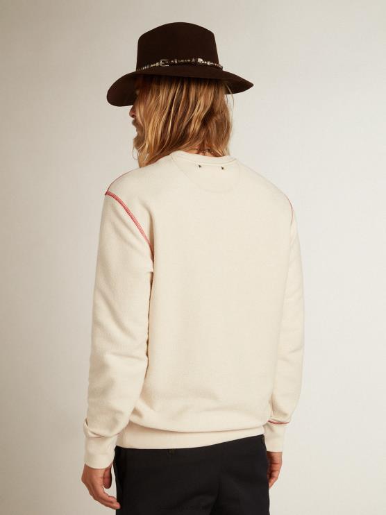 FDVPX786 Golden Goose hombres sudadera heritage blanca con logo cny