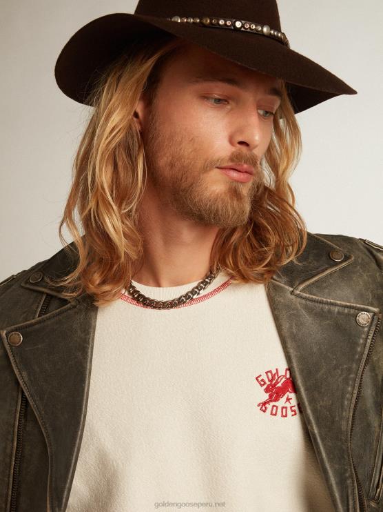 FDVPX786 Golden Goose hombres sudadera heritage blanca con logo cny