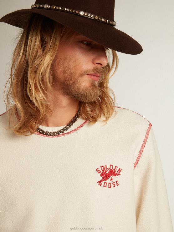 FDVPX786 Golden Goose hombres sudadera heritage blanca con logo cny