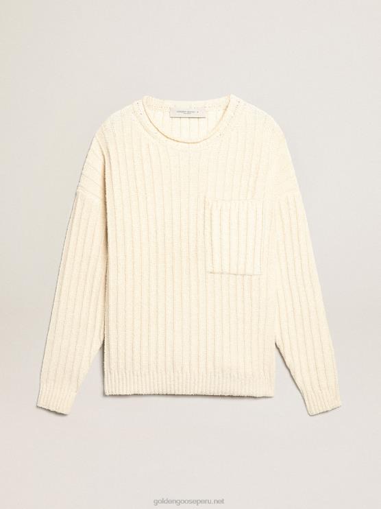 FDVPX792 Golden Goose hombres Jersey de cuello redondo en hilo de mezcla de algodón color papiro
