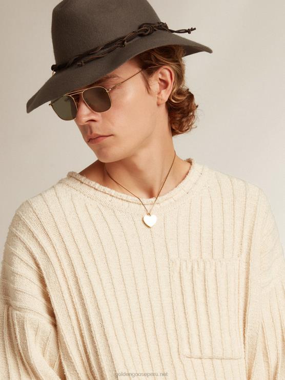 FDVPX792 Golden Goose hombres Jersey de cuello redondo en hilo de mezcla de algodón color papiro